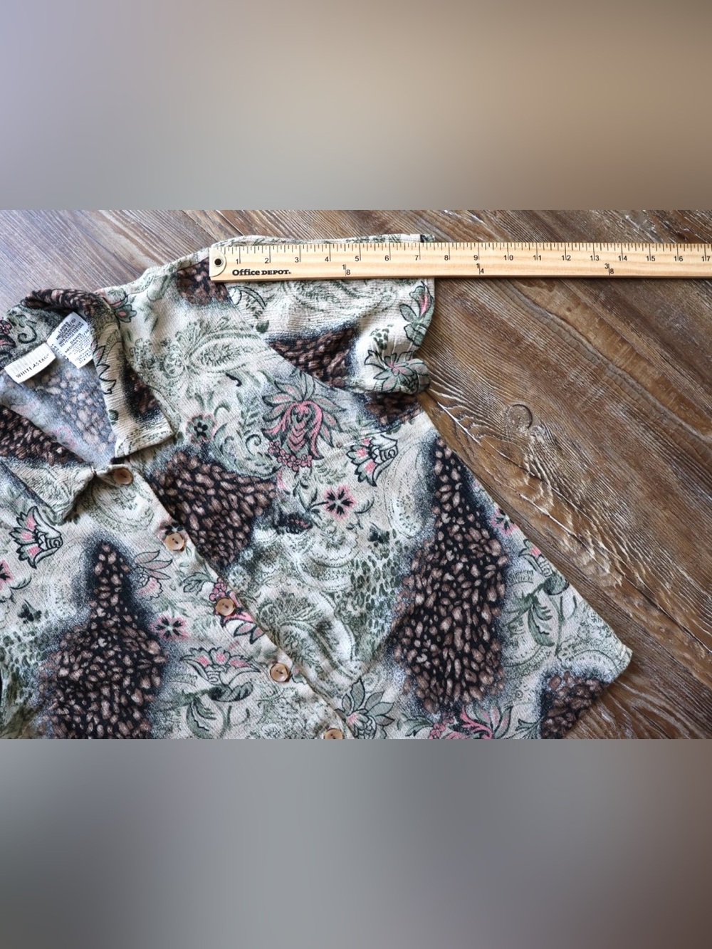 Vintage White Stag Womens M Earthy Floral Pinecone Paisley Shirt Boho 100% Rayon - Picture 13 of 15